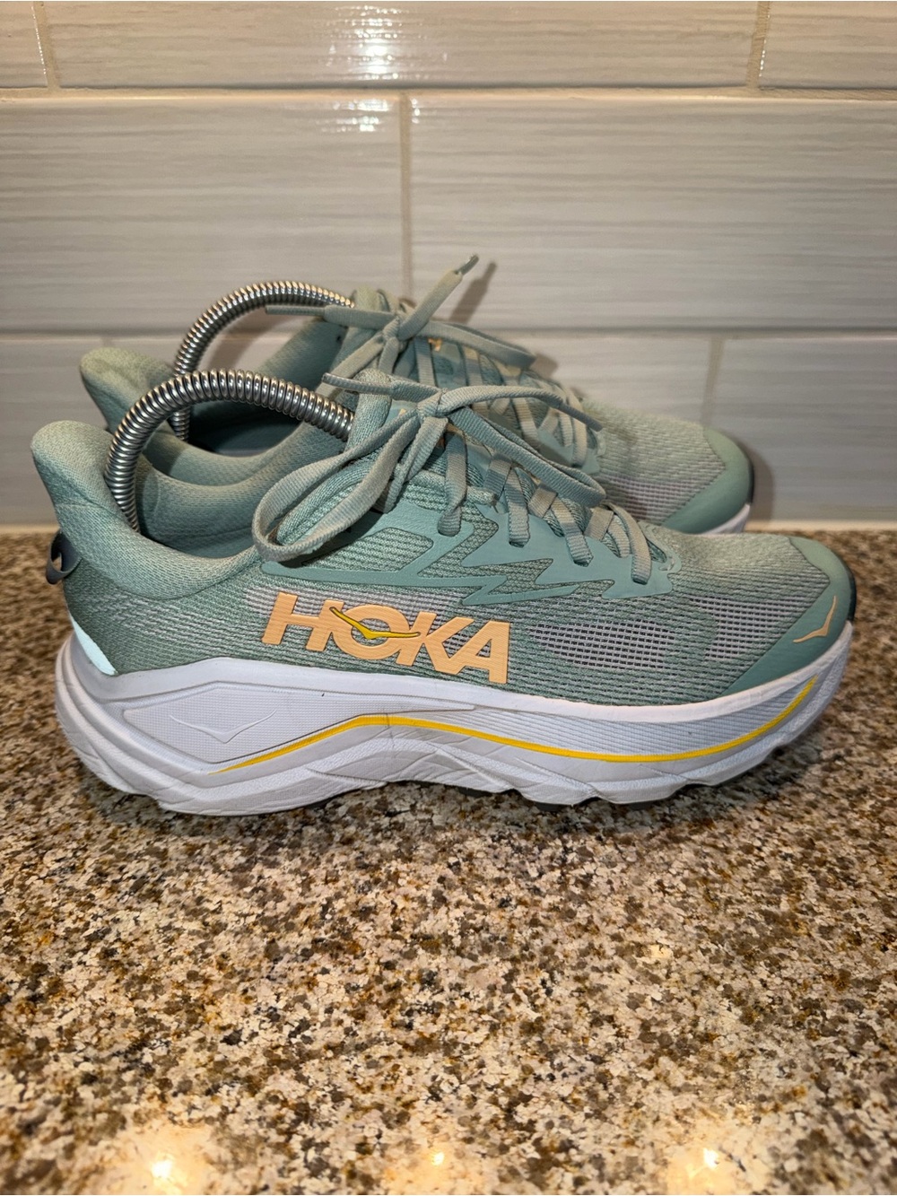 Hoka Women's Mint Green and Yellow Athletic Running Shoes